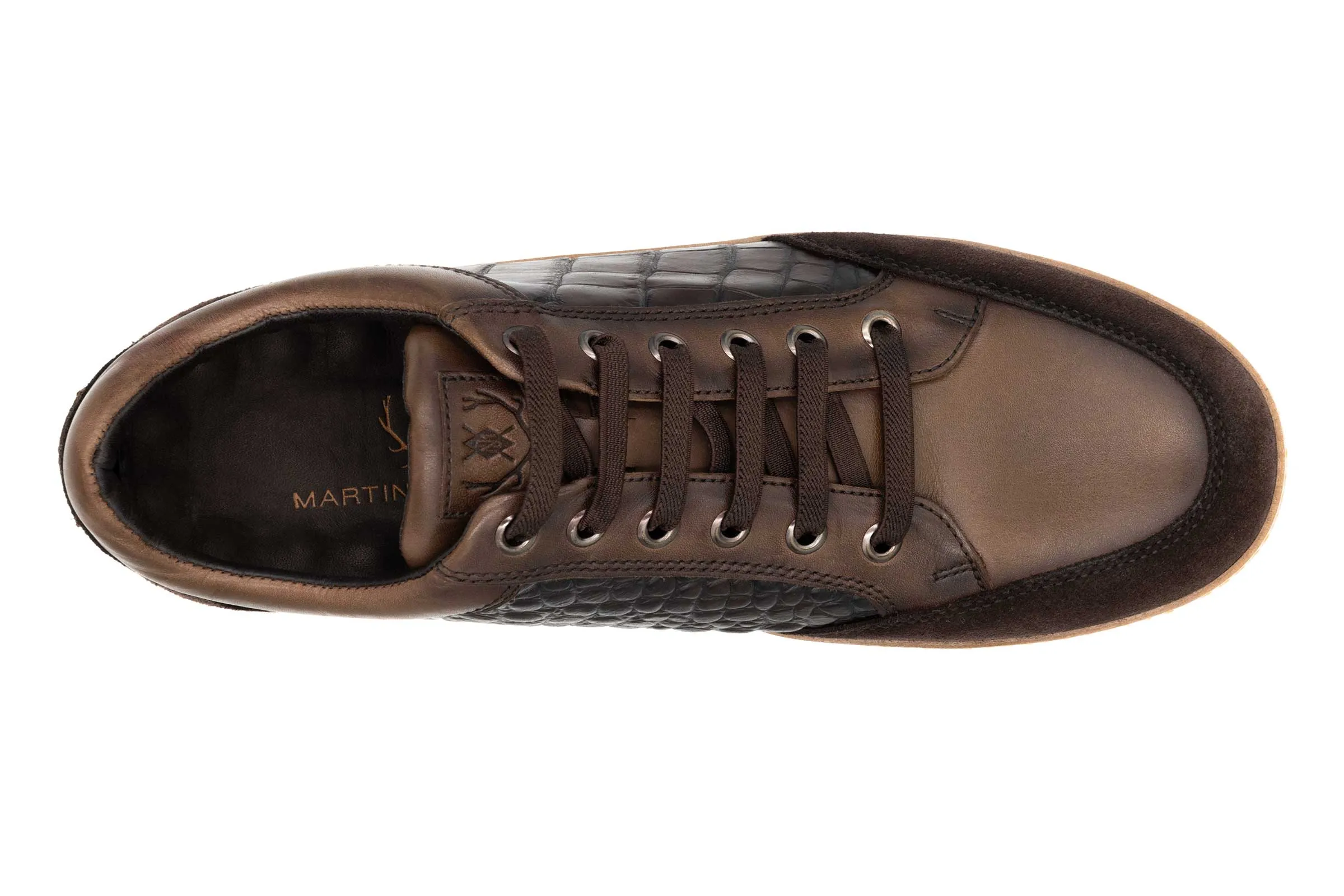 Carson Alligator Grain Sneakers - Walnut