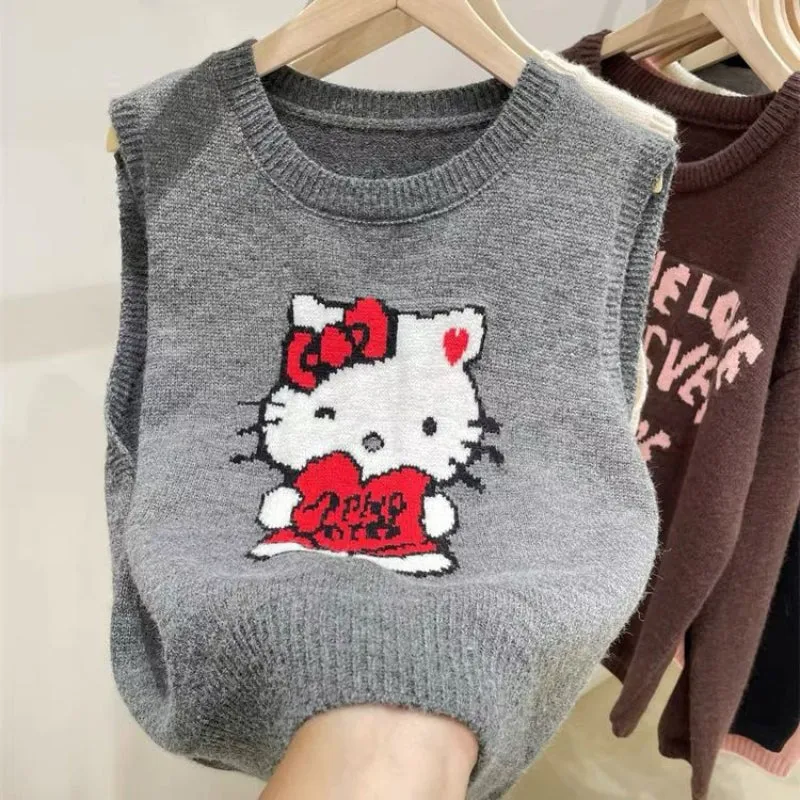 Cartoon Embroidered Kitty Vest Sweater KI640