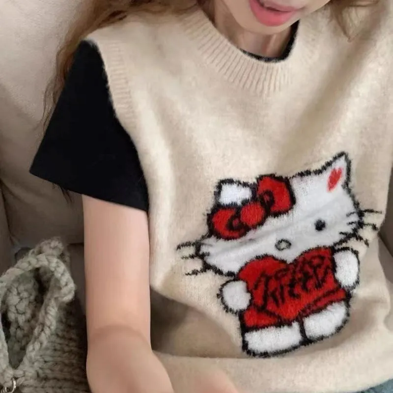 Cartoon Embroidered Kitty Vest Sweater KI640