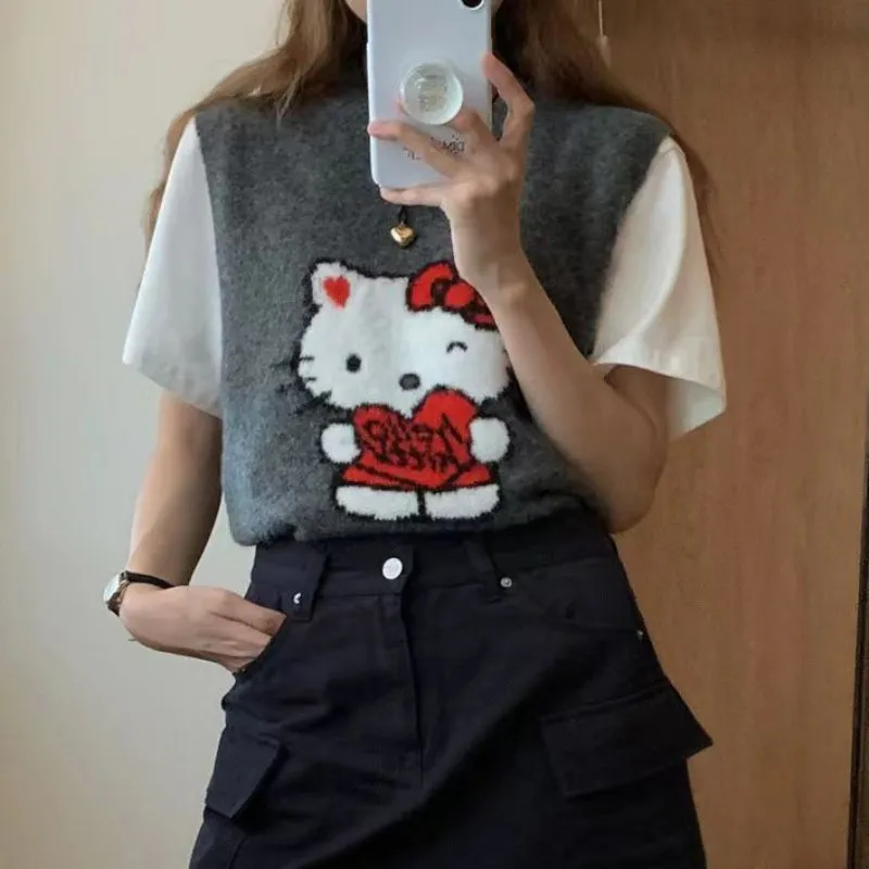 Cartoon Embroidered Kitty Vest Sweater KI640