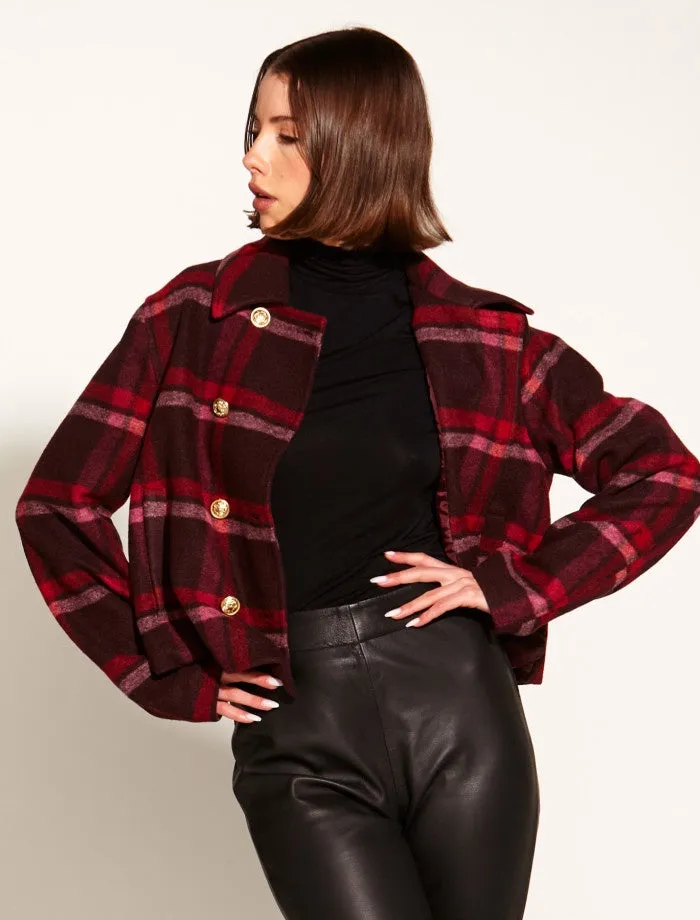 Choose You Cropped Military Jacket (Pink/Red Check)