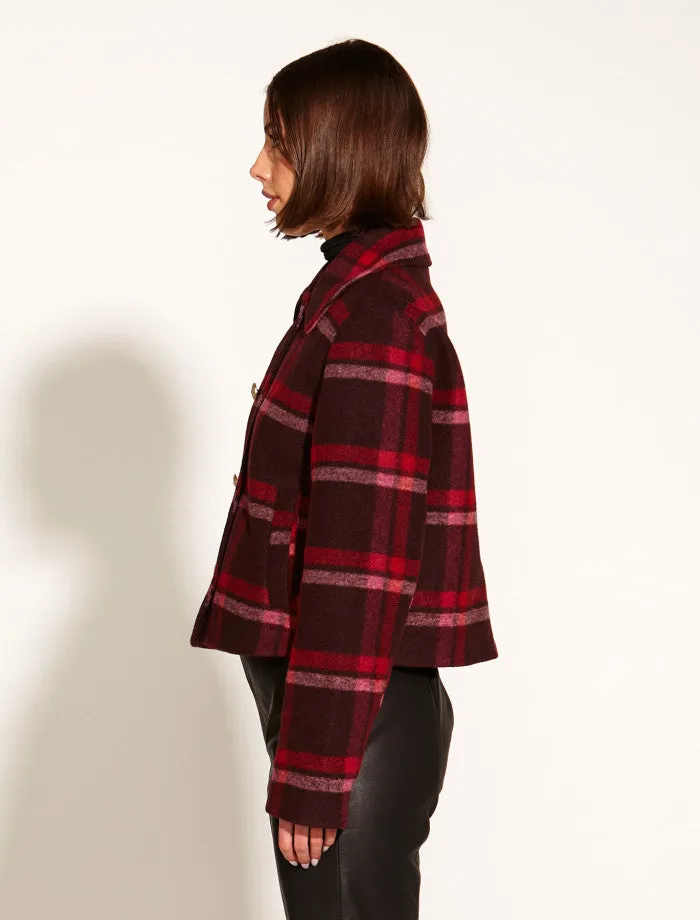 Choose You Cropped Military Jacket (Pink/Red Check)