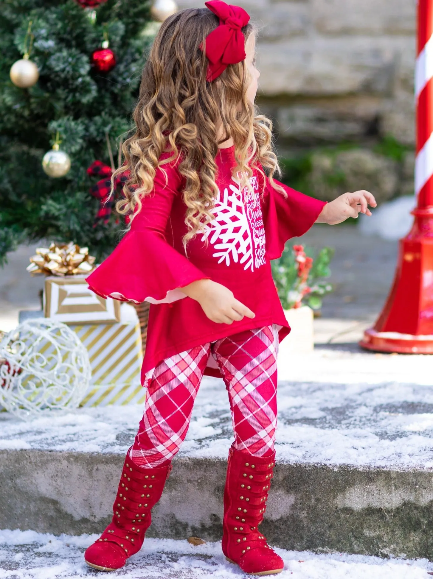 Christmas Spirit Hi-Lo Tunic and Plaid Legging Set