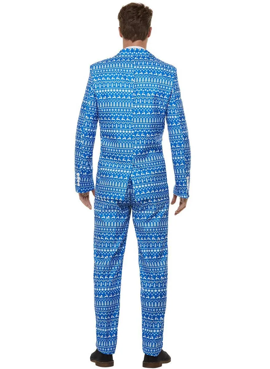 Christmas Wrapping Paper Print Mens Blue Costume Suit