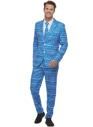 Christmas Wrapping Paper Print Mens Blue Costume Suit