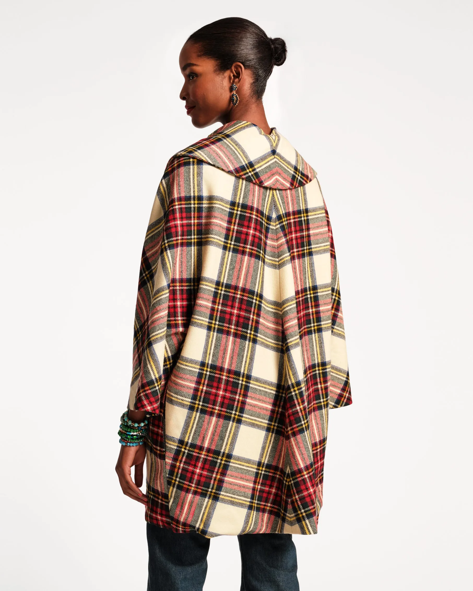 Cocoon Shawl Collar Wool Coat Christmas Plaid