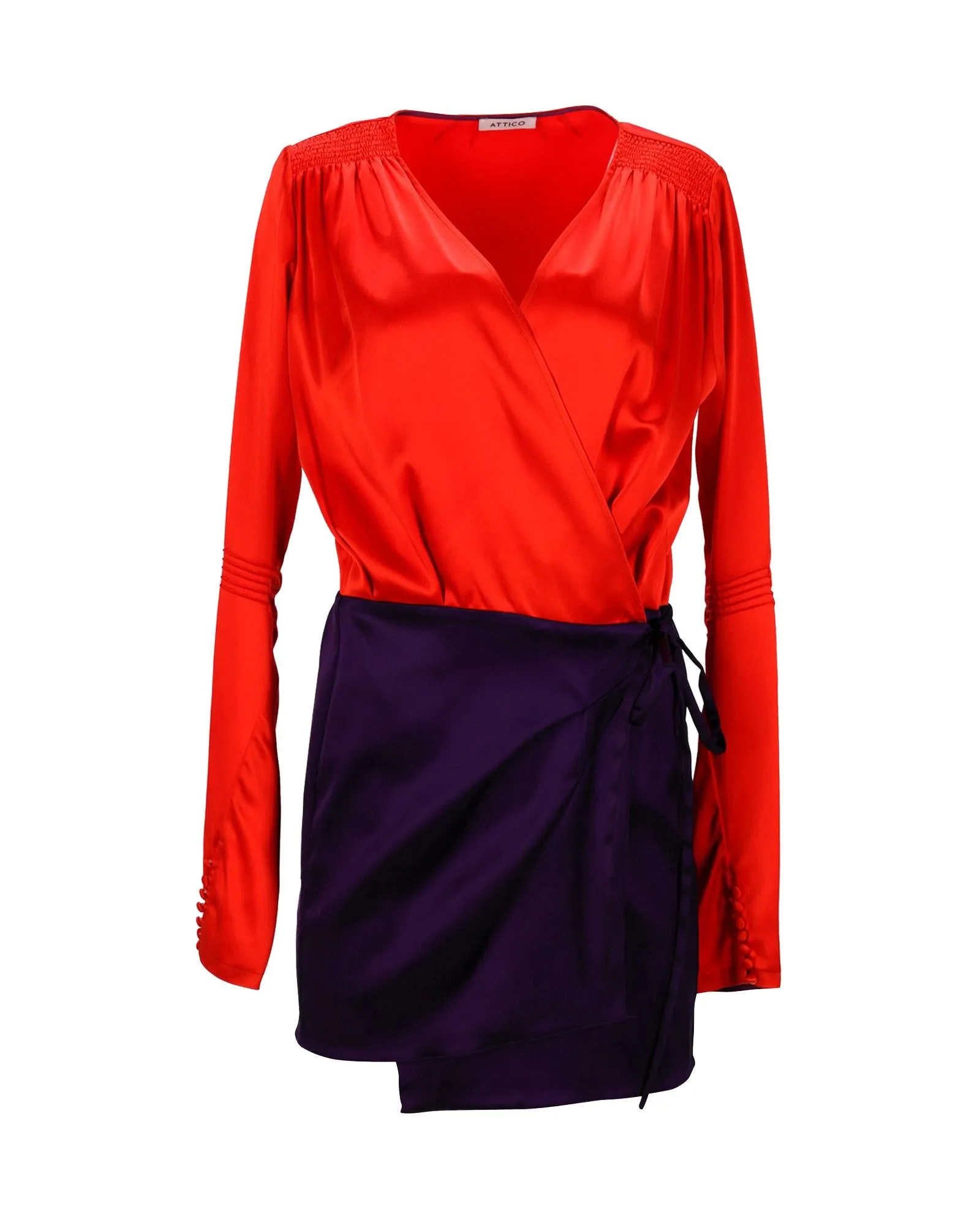 Colorblock Wrap-Style Mini Dress in Acetate