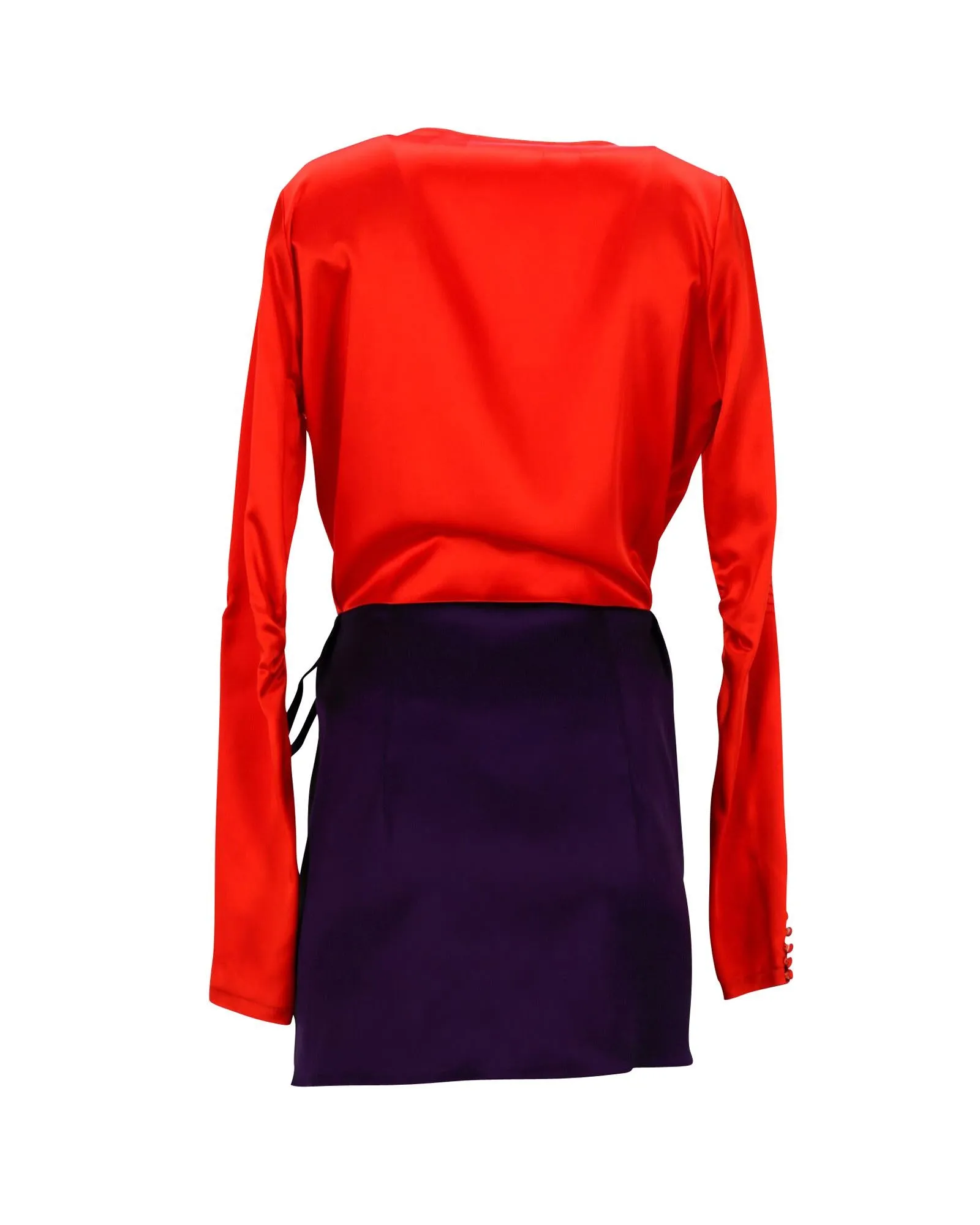 Colorblock Wrap-Style Mini Dress in Acetate