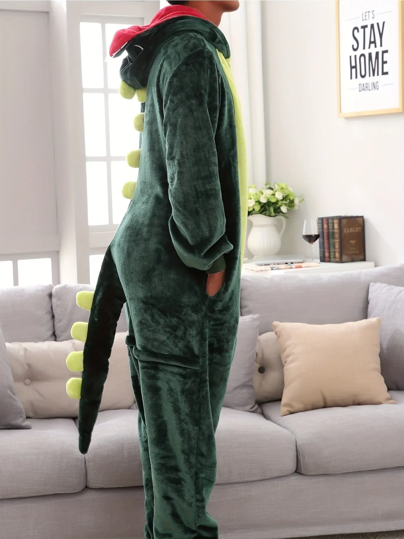 Comfy Unisex Dinosaur Onesie Pajamas - Hooded, Durable Knit for Parties & Cosplay