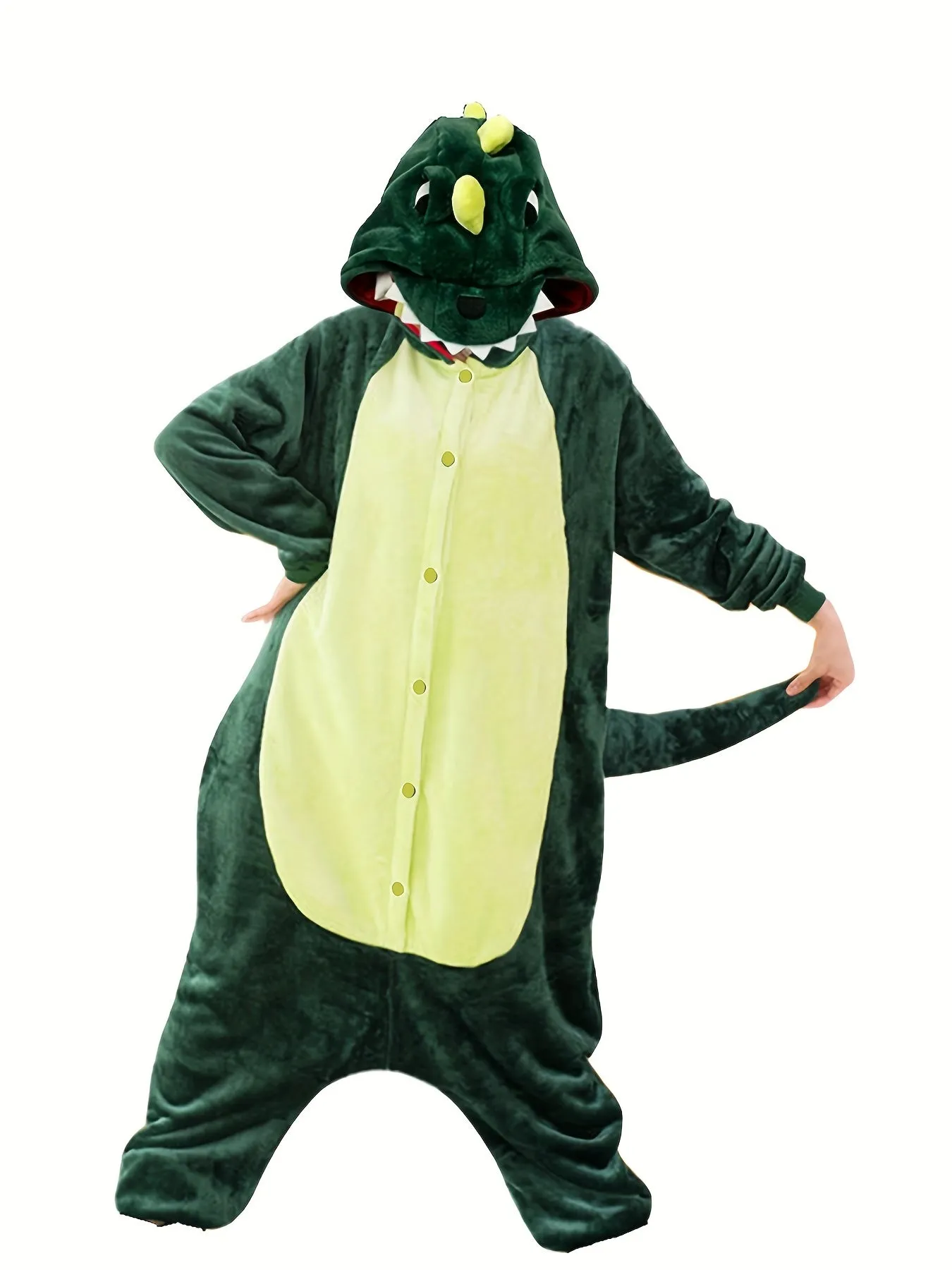 Comfy Unisex Dinosaur Onesie Pajamas - Hooded, Durable Knit for Parties & Cosplay