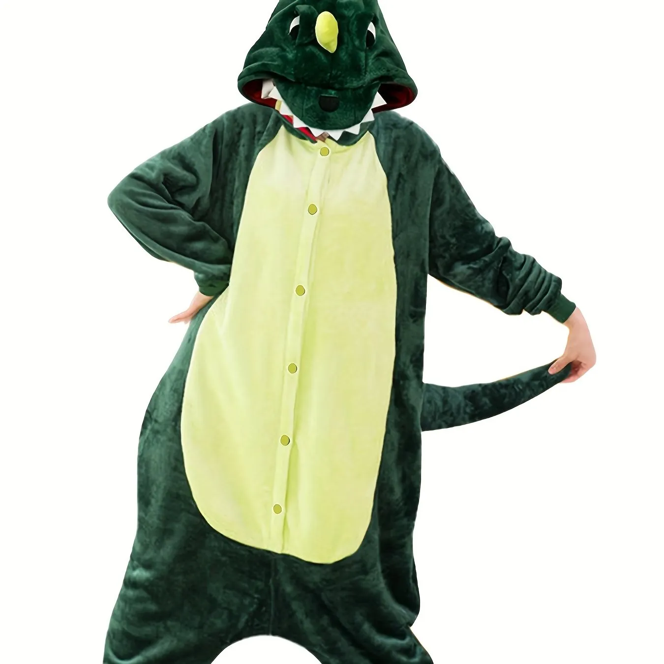 Comfy Unisex Dinosaur Onesie Pajamas - Hooded, Durable Knit for Parties & Cosplay