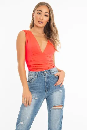 Coral Plunge Ruched Bodysuit - Sookie