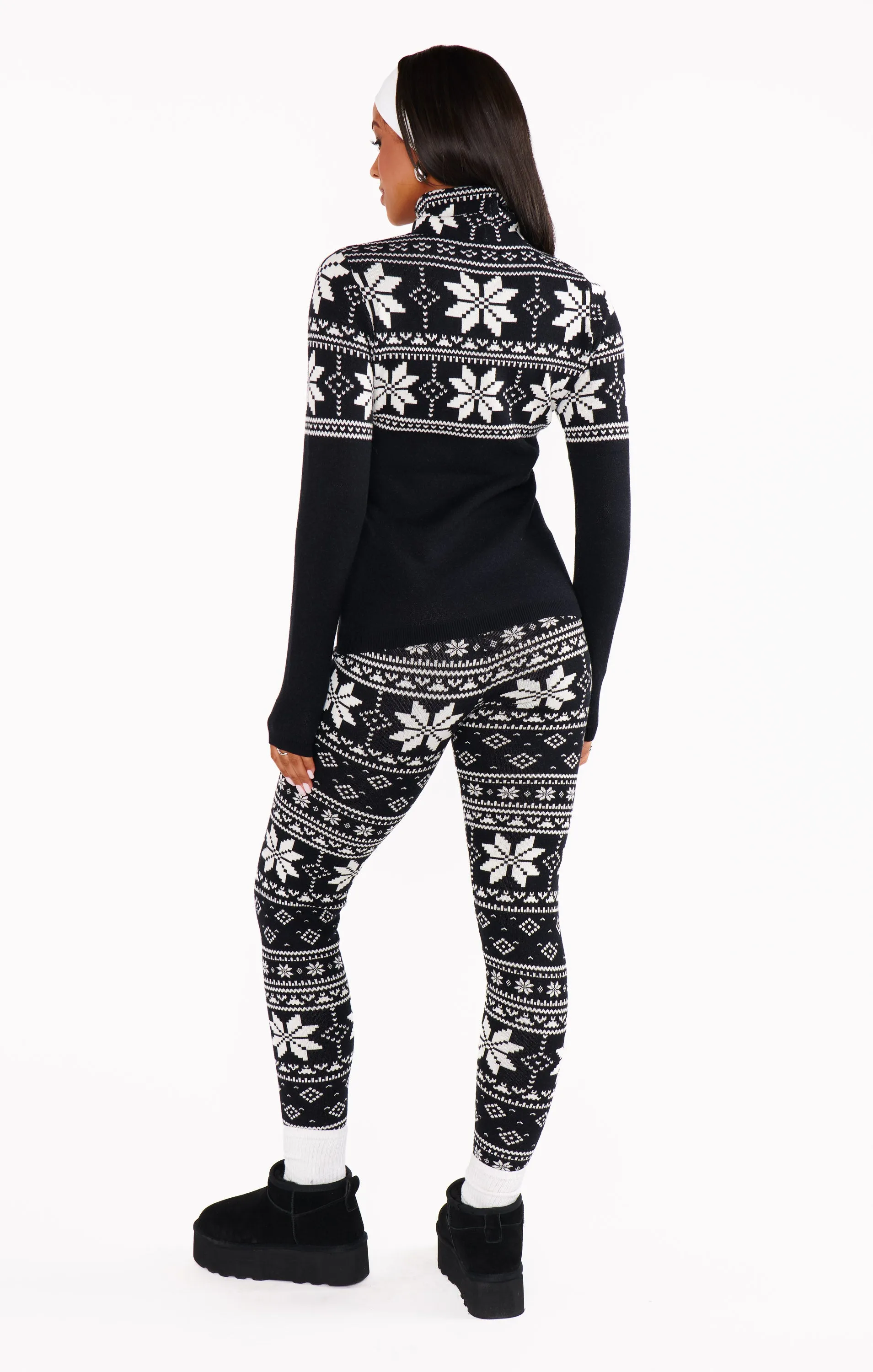 Cozy Leggings ~ Black Fair Isle Knit