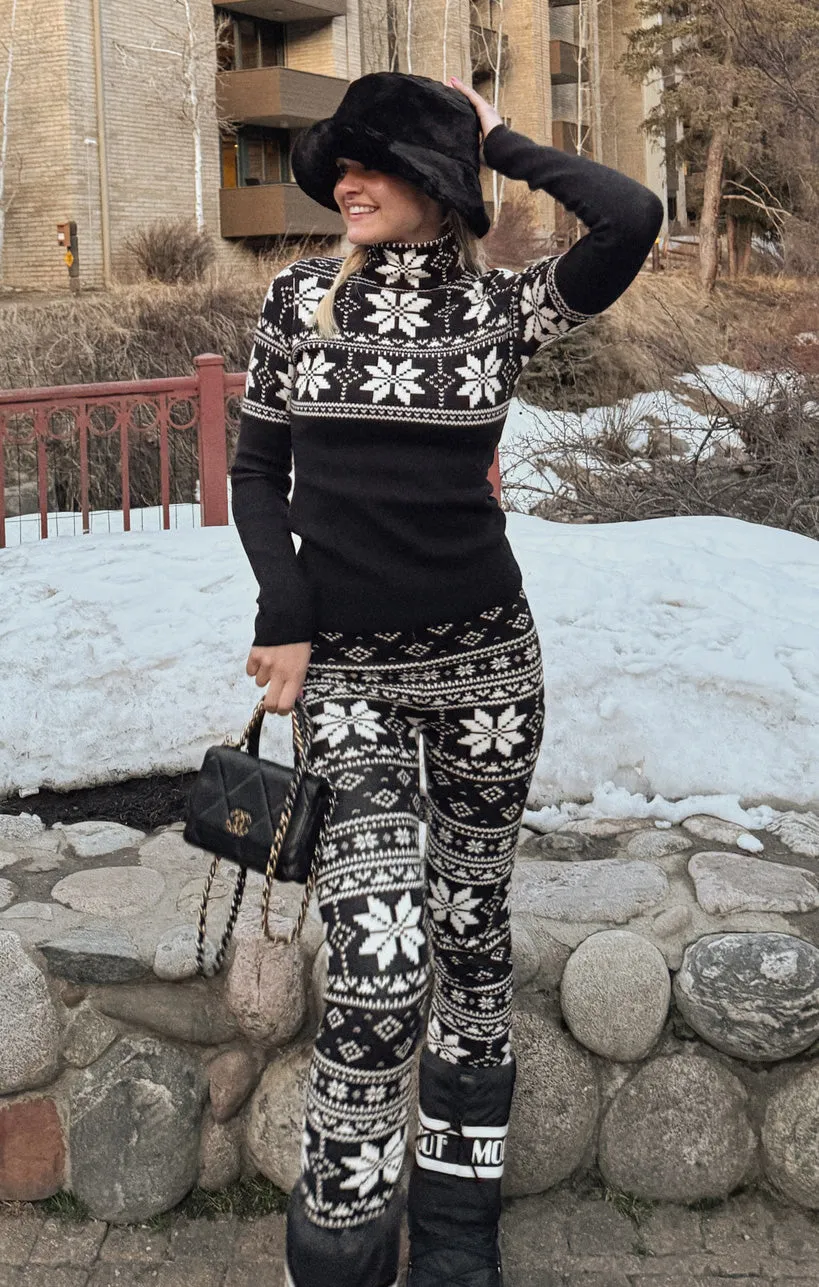 Cozy Leggings ~ Black Fair Isle Knit