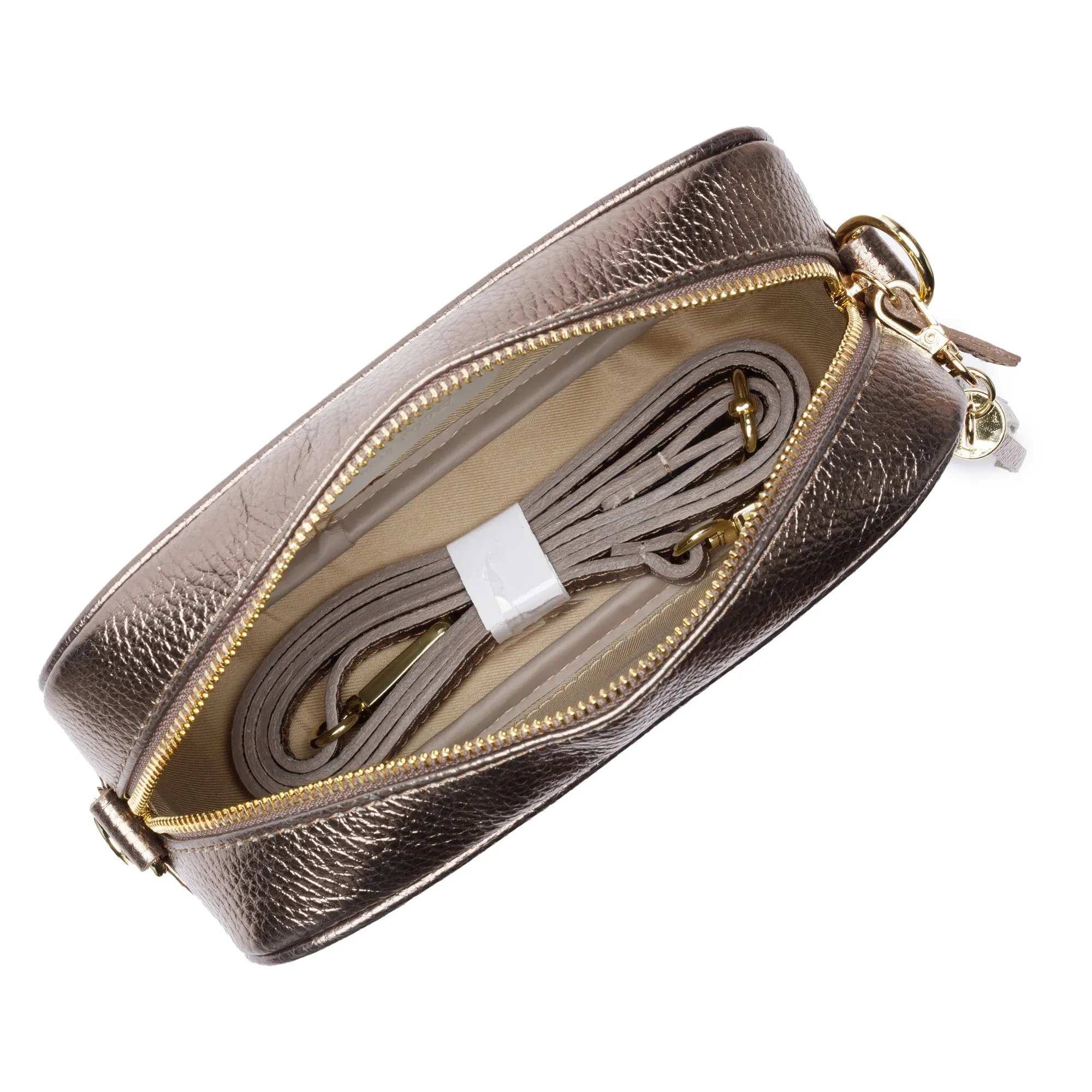 Crossbody Metallic Bronze (Black/White/Gold Strap)