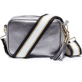 Crossbody Metallic Pewter (Black/White/Gold Strap)