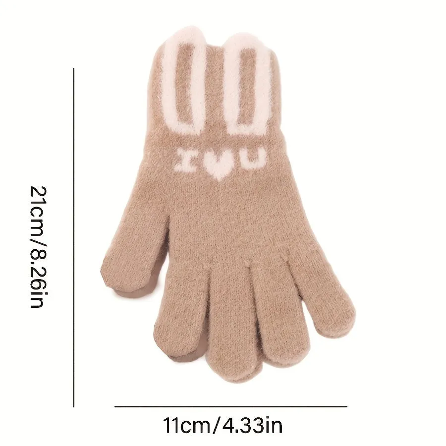 Cute Cartoon Bear Velvet Gloves Elastic Touch Screen Full Finger Gloves Winter Female Cycling Windproof Warm Gloves