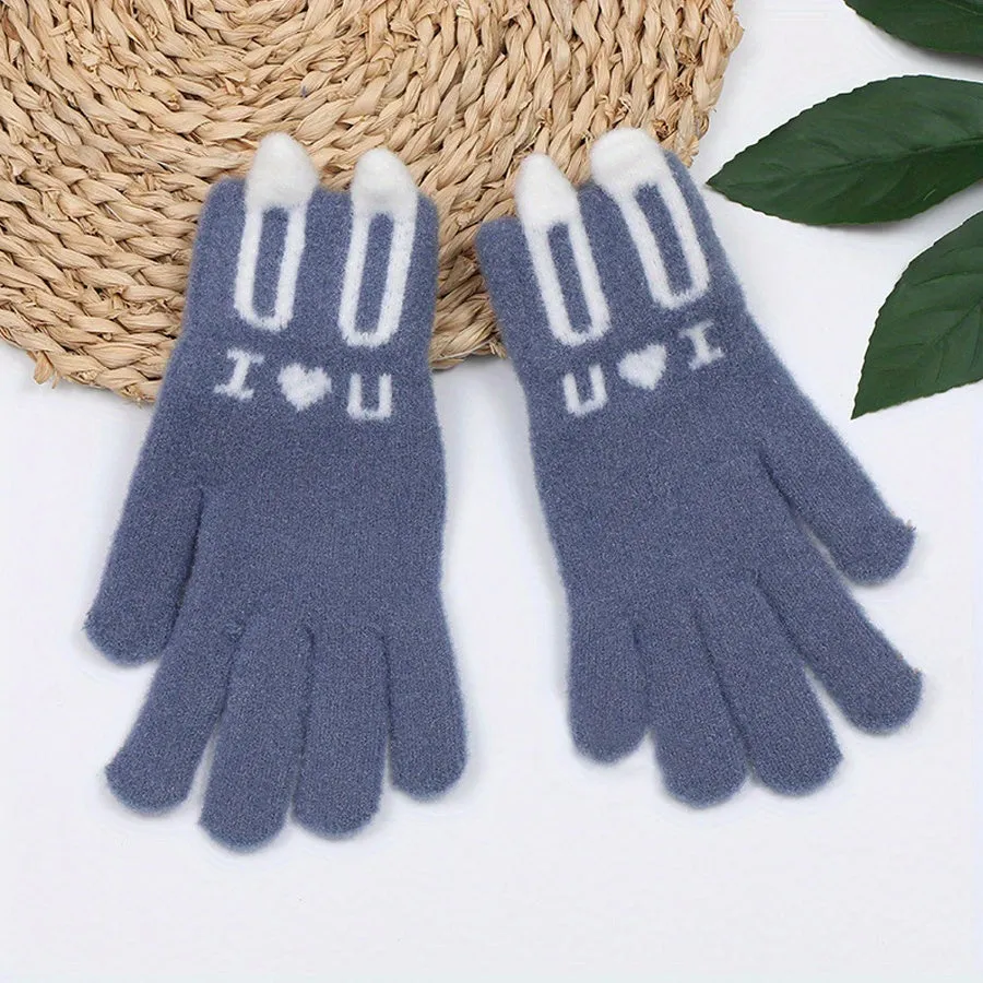 Cute Cartoon Bear Velvet Gloves Elastic Touch Screen Full Finger Gloves Winter Female Cycling Windproof Warm Gloves