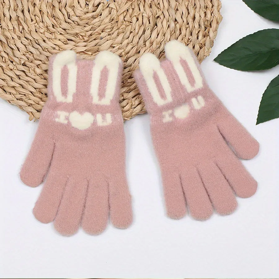 Cute Cartoon Bear Velvet Gloves Elastic Touch Screen Full Finger Gloves Winter Female Cycling Windproof Warm Gloves