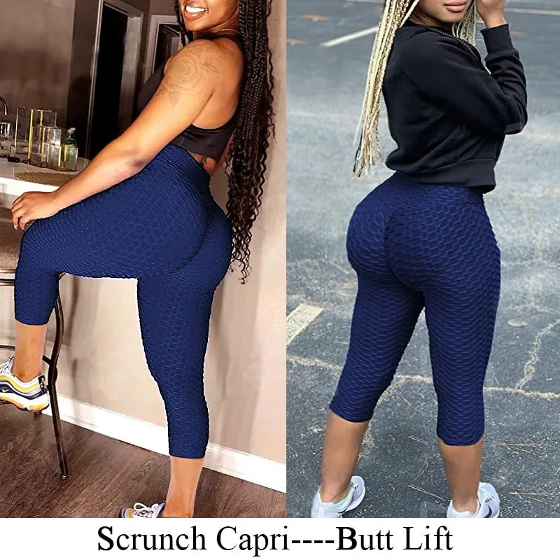 Cute Scrunch Back Fitness Leggings Hips Up Booty Workout Pants - Womens Gym Activewear For Fitness High Waist Long Pant Leggins Mujer (2U24)(BAP)(TBL)