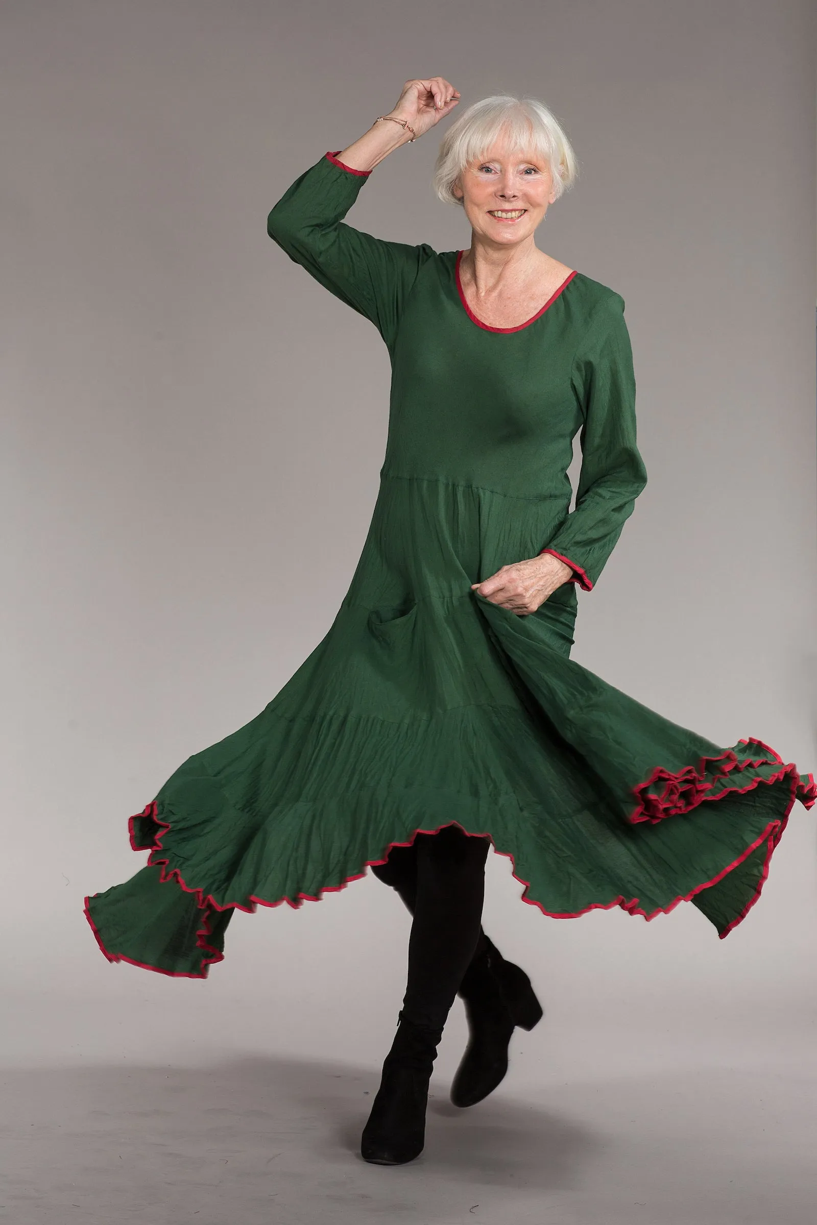 Dewani Dress in Hand Block Printed Brushed Cotton - Only 2 Pieces Left in Plain Forest Green!