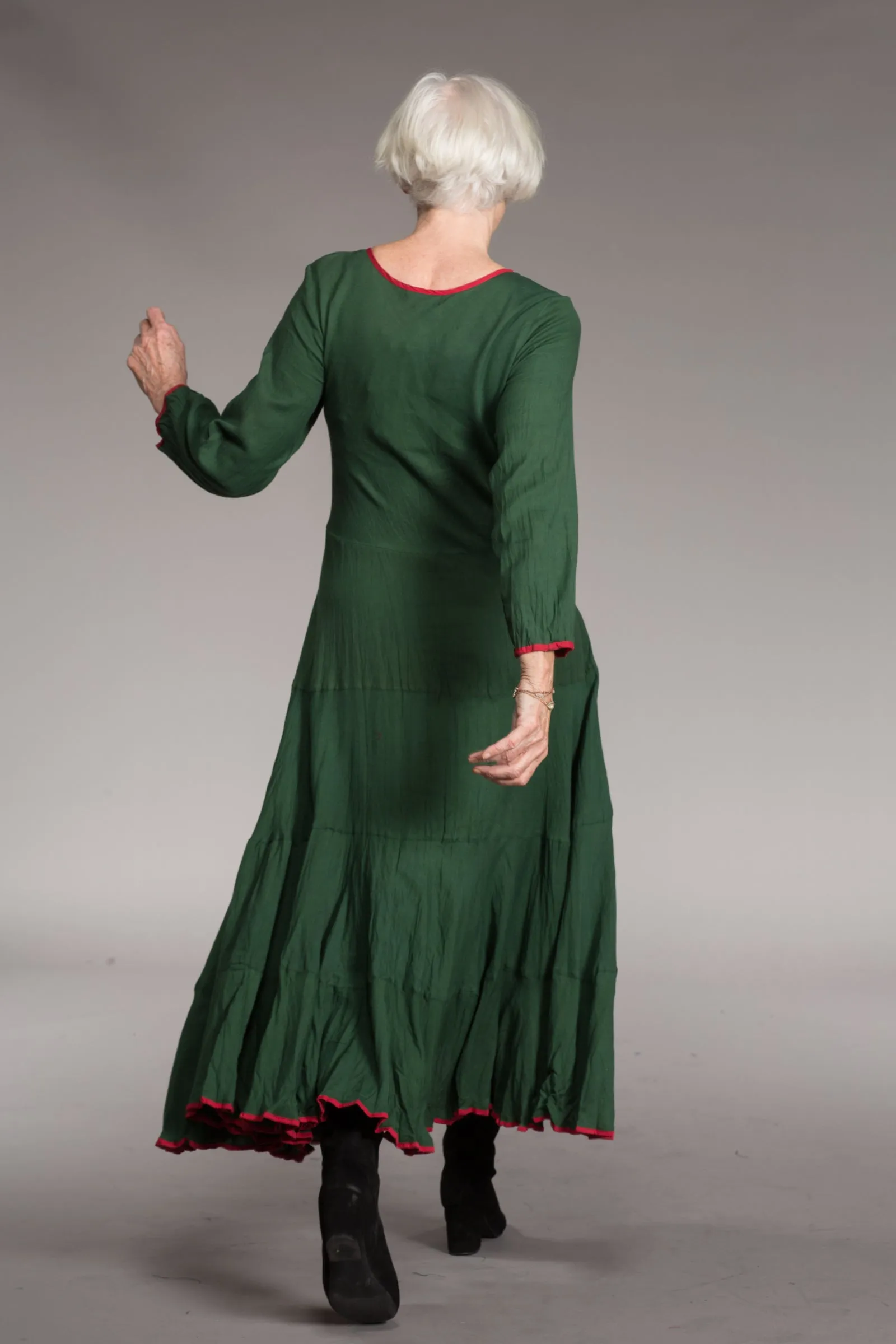 Dewani Dress in Hand Block Printed Brushed Cotton - Only 2 Pieces Left in Plain Forest Green!