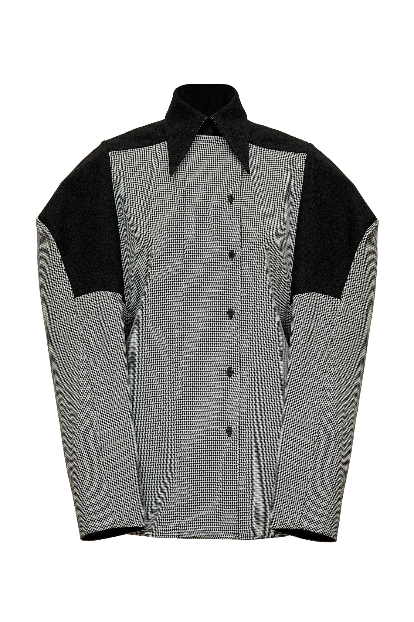 Dogtooth and Black Wool "Wasp" Shirt