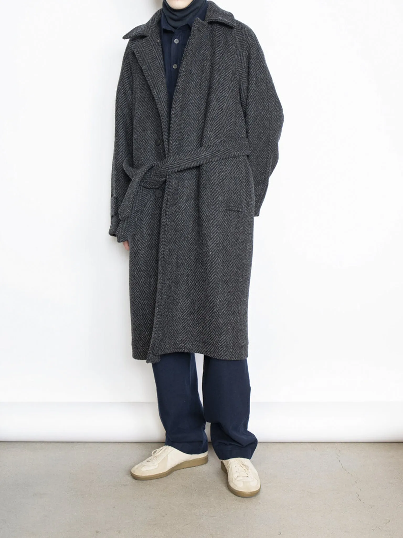 Donegal Tweed Oversized Balmacaan Coat - Gray