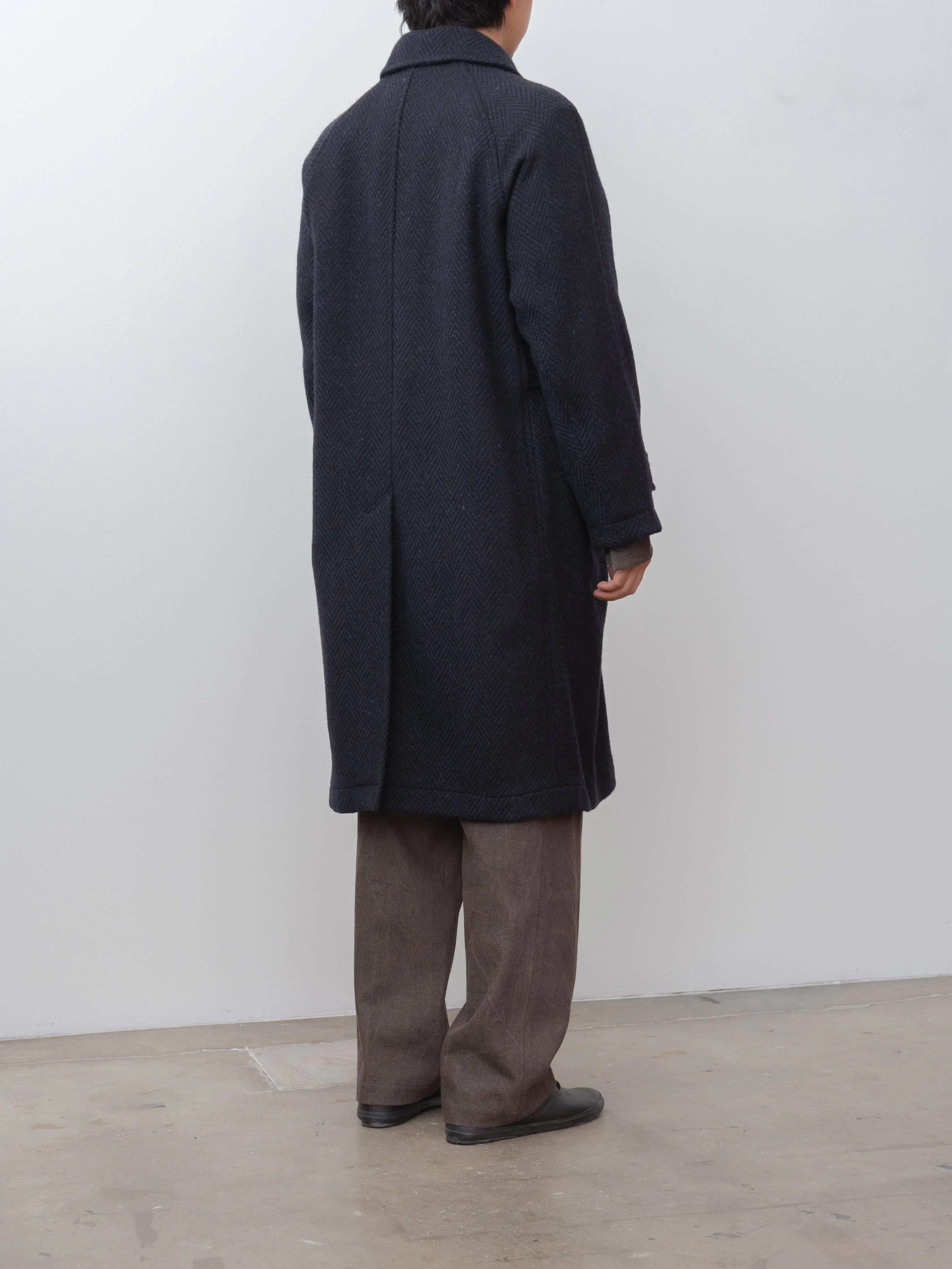 Donegal Tweed Oversized Balmacaan Coat - Navy (restocked)