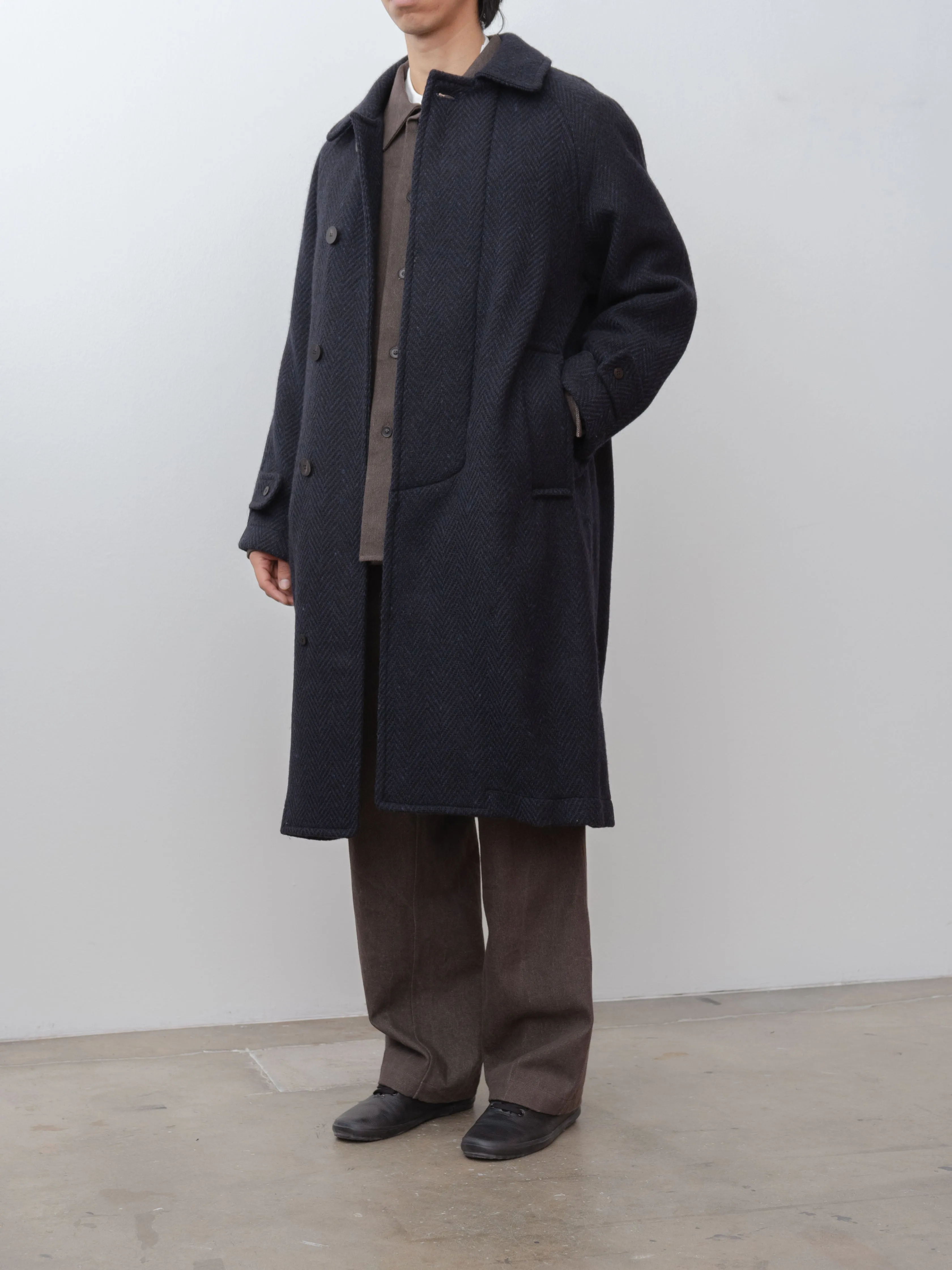 Donegal Tweed Oversized Balmacaan Coat - Navy (restocked)