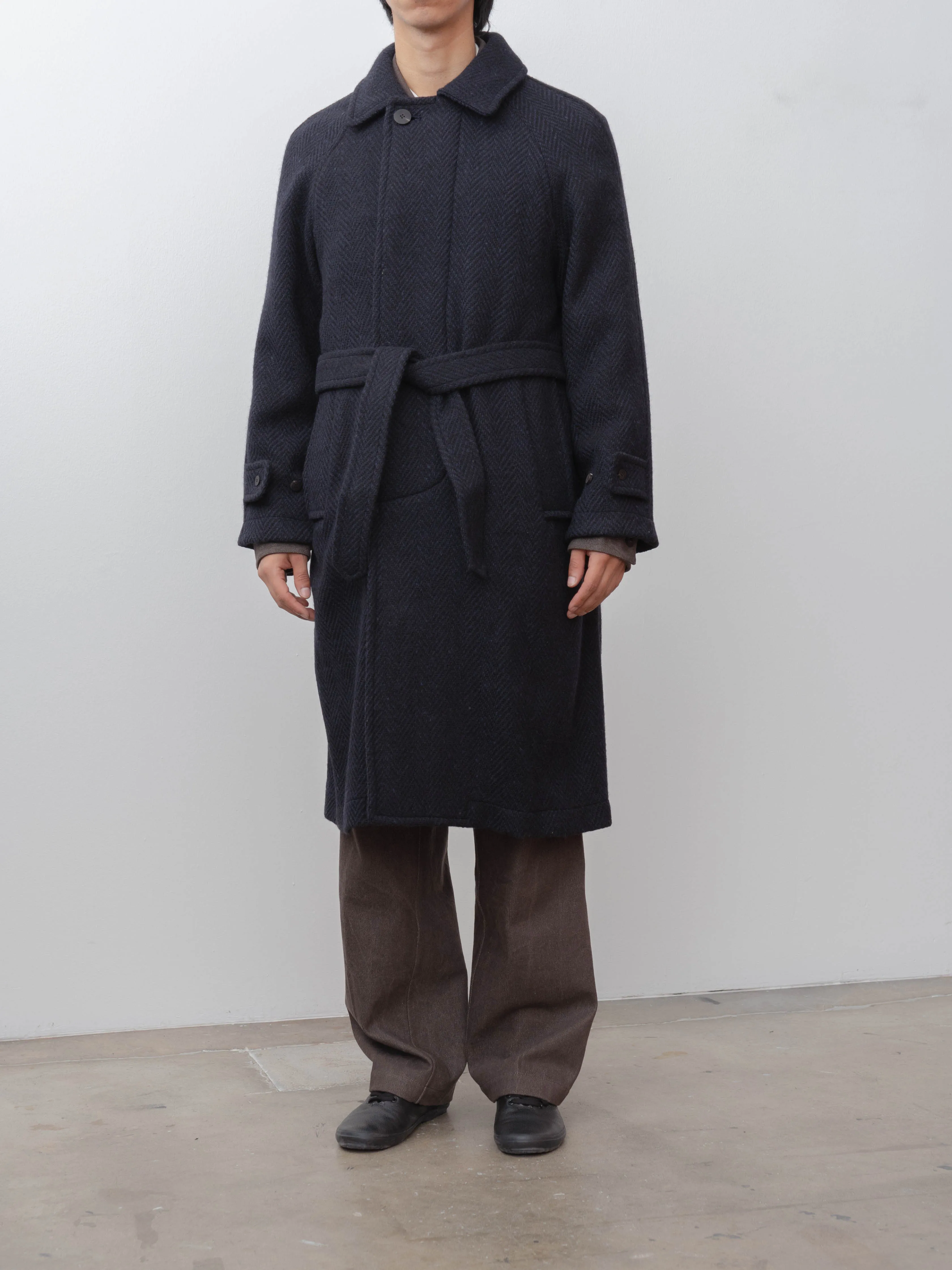 Donegal Tweed Oversized Balmacaan Coat - Navy (restocked)