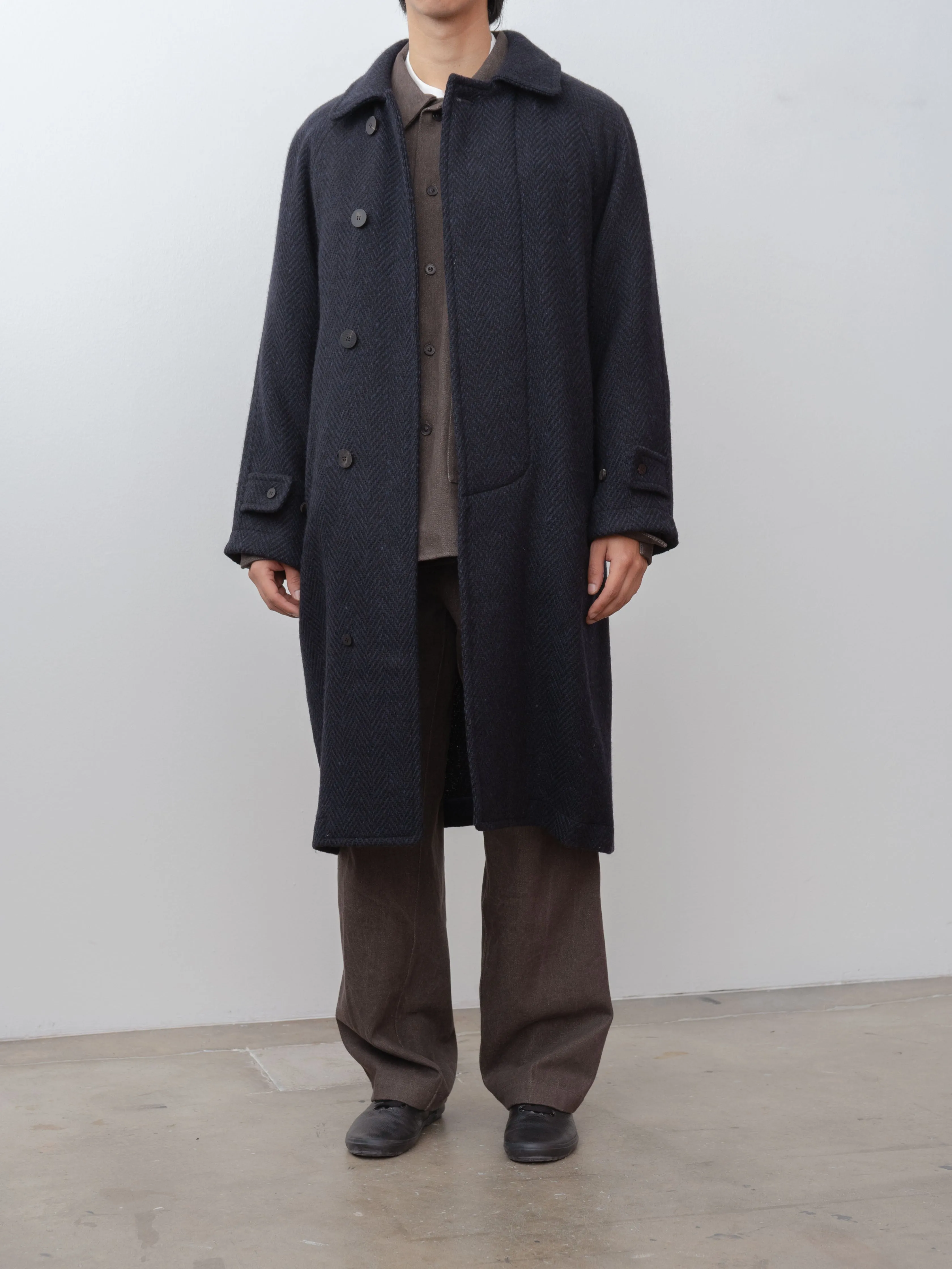 Donegal Tweed Oversized Balmacaan Coat - Navy (restocked)