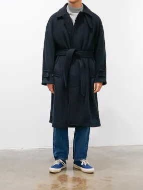 Donegal Tweed Oversized Balmacaan Coat - Navy