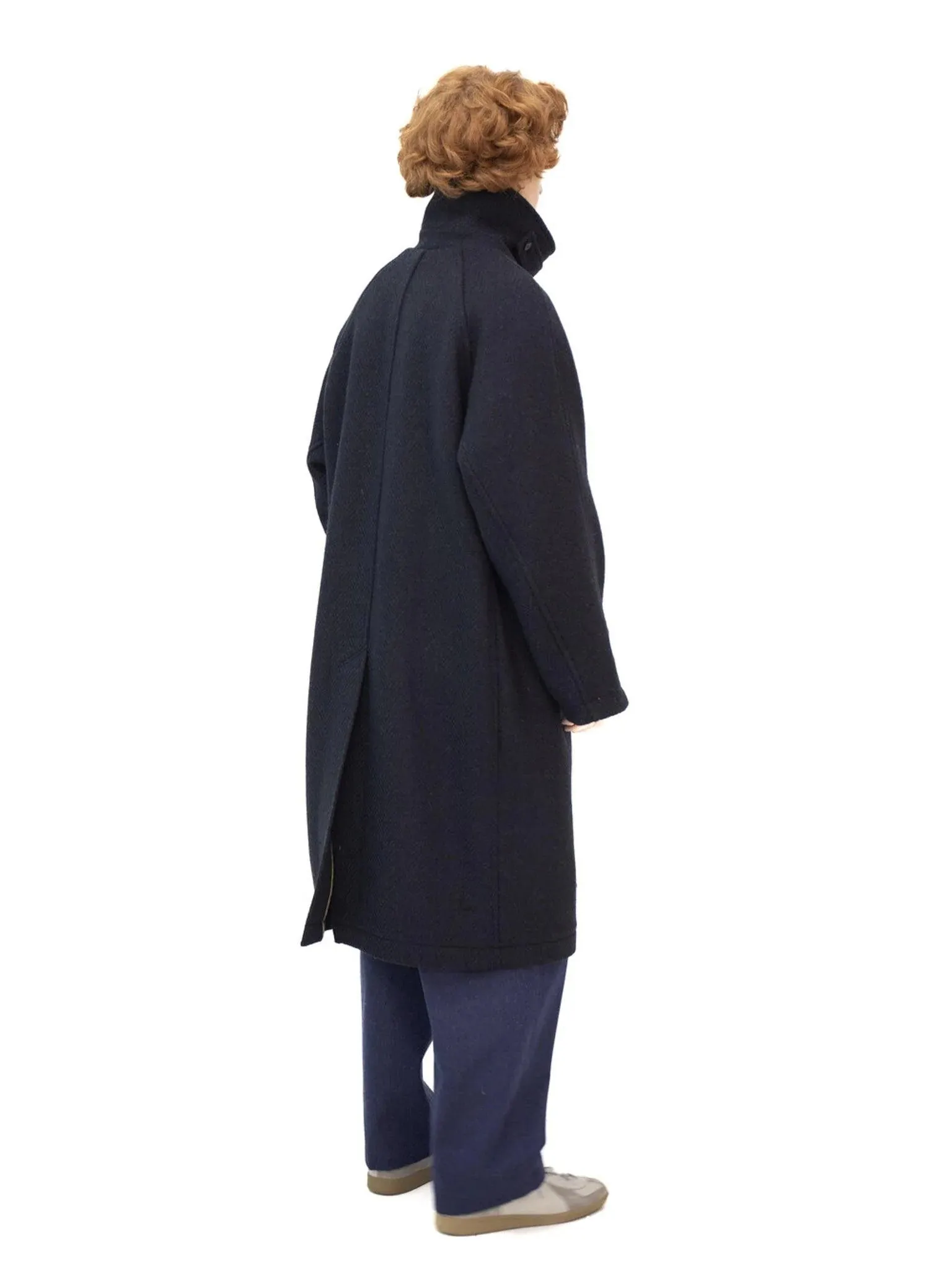 Donegal Tweed Oversized Balmacaan Coat - Navy