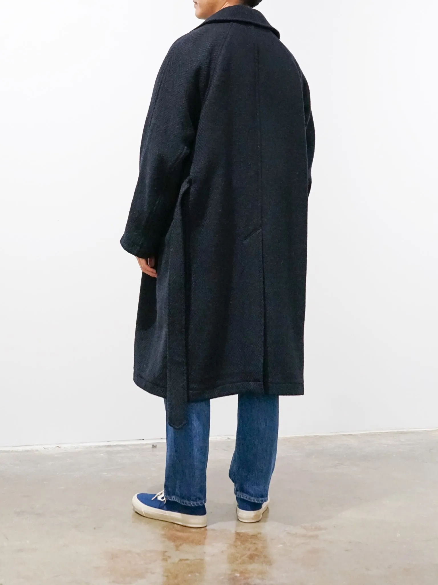 Donegal Tweed Oversized Balmacaan Coat - Navy