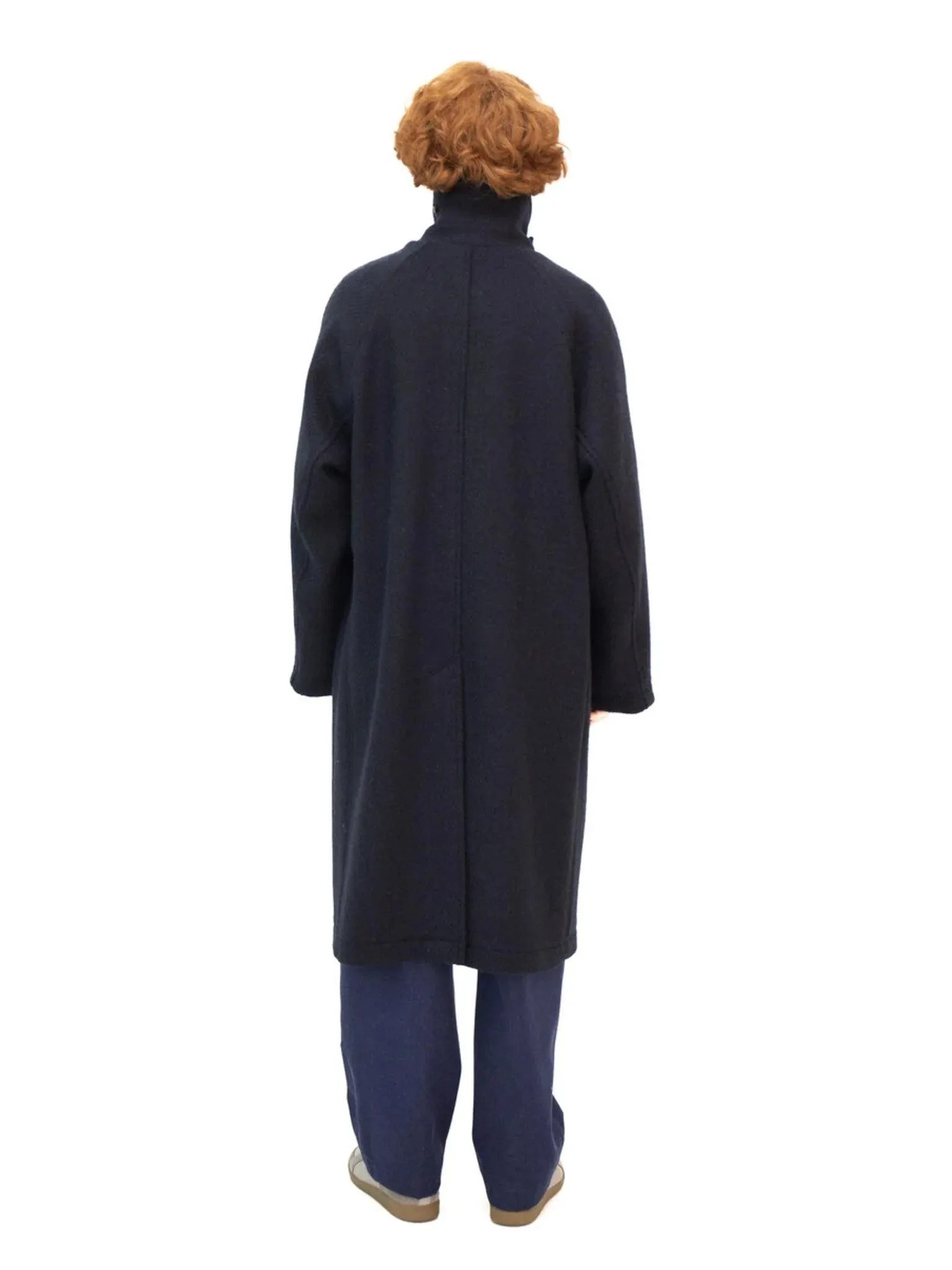 Donegal Tweed Oversized Balmacaan Coat - Navy