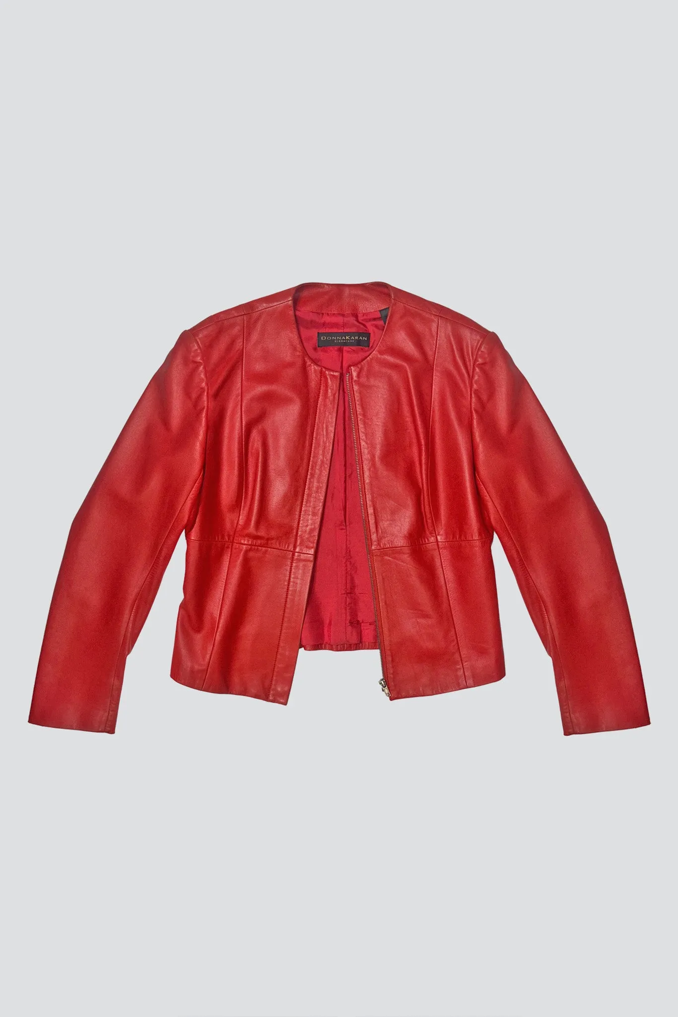 Donna Karan Hot Red Leather Short Jacket