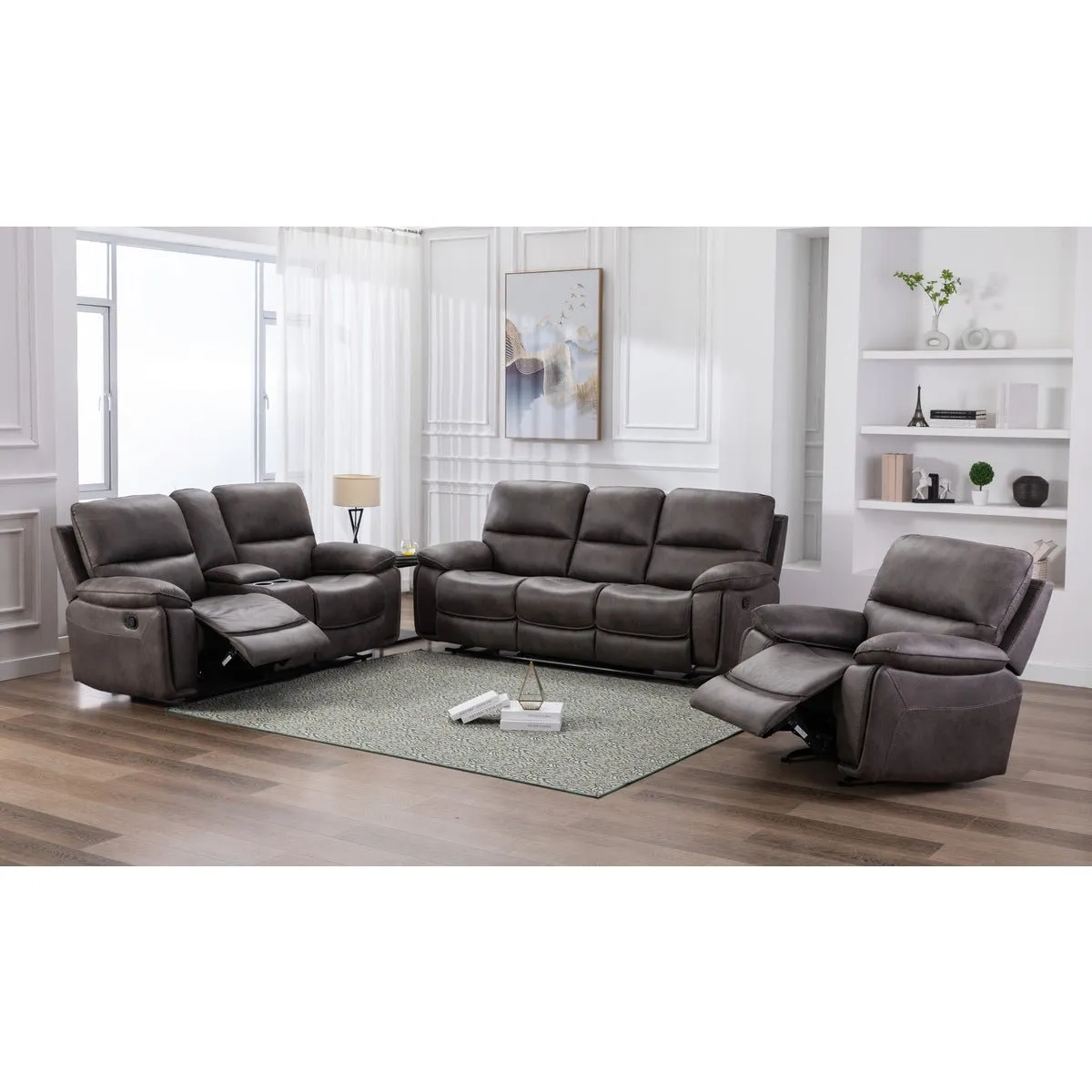 Easton Grey Reclining Loveseat with Center Console