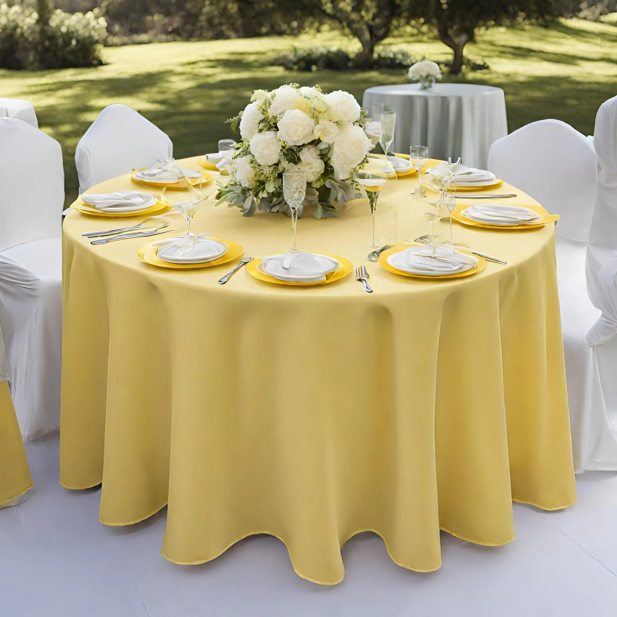 Economy Polyester Tablecloth 120" Round - Canary Yellow