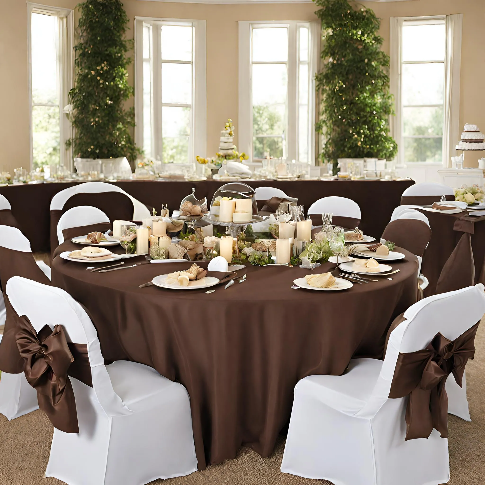 Economy Polyester Tablecloth 120" Round - Chocolate