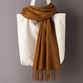 Elegant Solid Color Scarf For Women - Soft, Warm, And Windproof Winter Shawl With Tassels - Chic Neck Protection Accessory