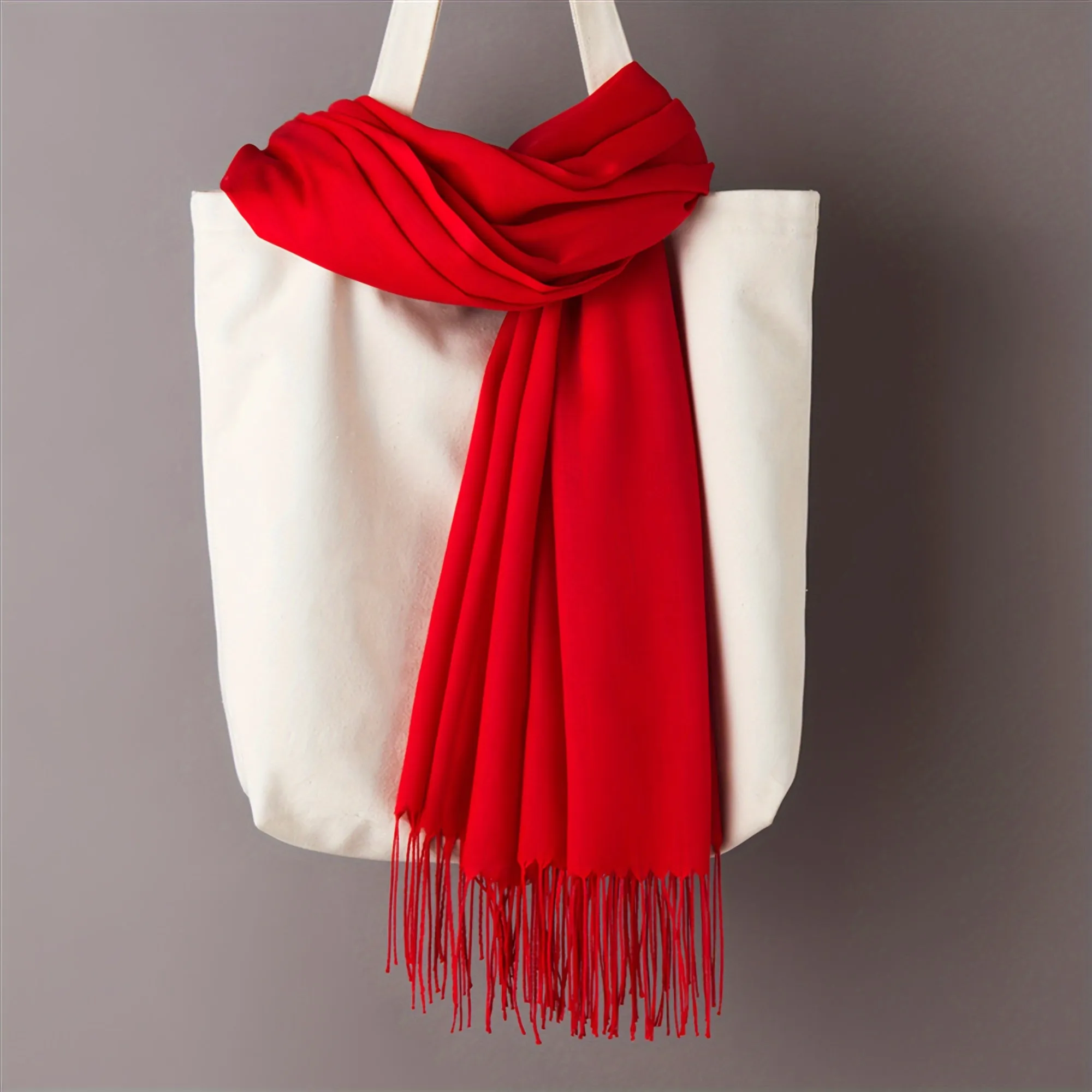 Elegant Solid Color Scarf For Women - Soft, Warm, And Windproof Winter Shawl With Tassels - Chic Neck Protection Accessory