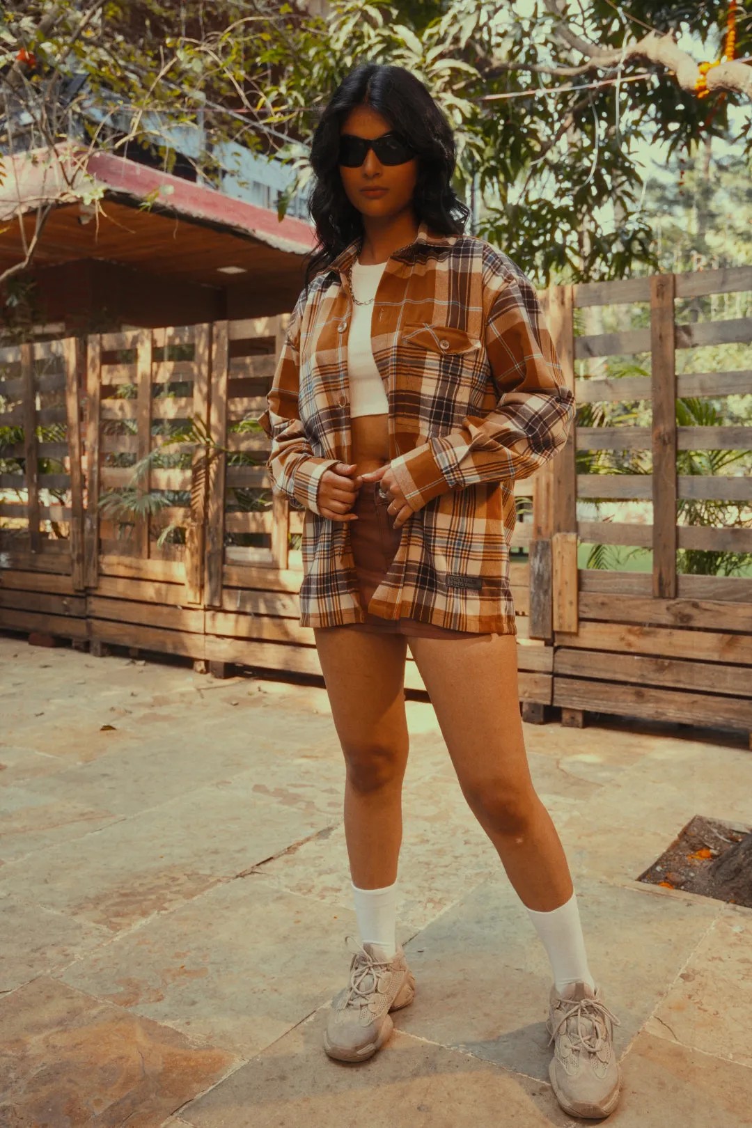 Embroidered Flannel Shirt- Caramel