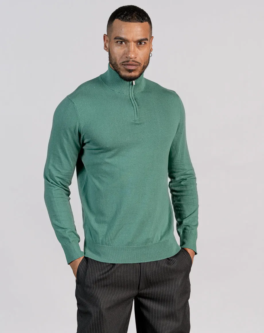 ESSENTIAL HALF ZIP KNITTED JUMPER - AQUA