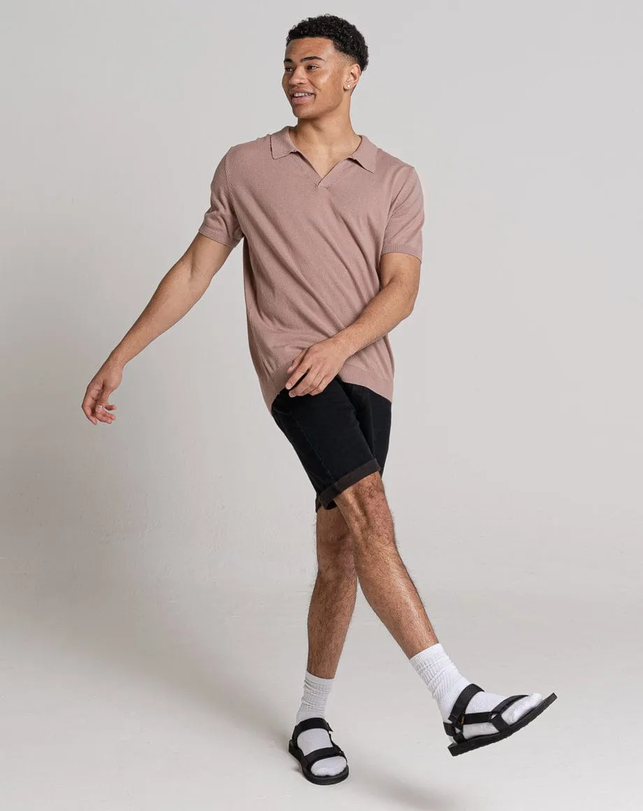 ESSENTIAL SHORT SLEEVE OPEN COLLAR POLO | PINK