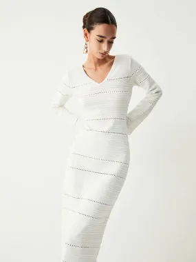 Eyelet Stripe Long Trendy Sleeve Long Sweater Dress