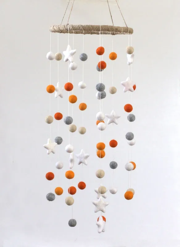 Felt Ball & Star Nursery Mobile- Orange- LARGE