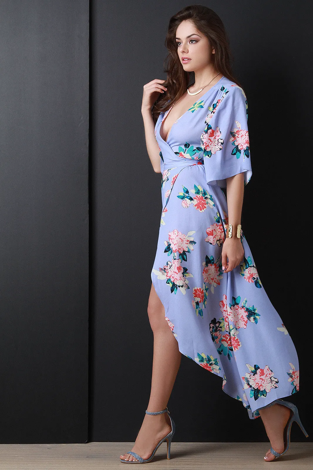 Floral V-Neck Wrap Maxi Dress