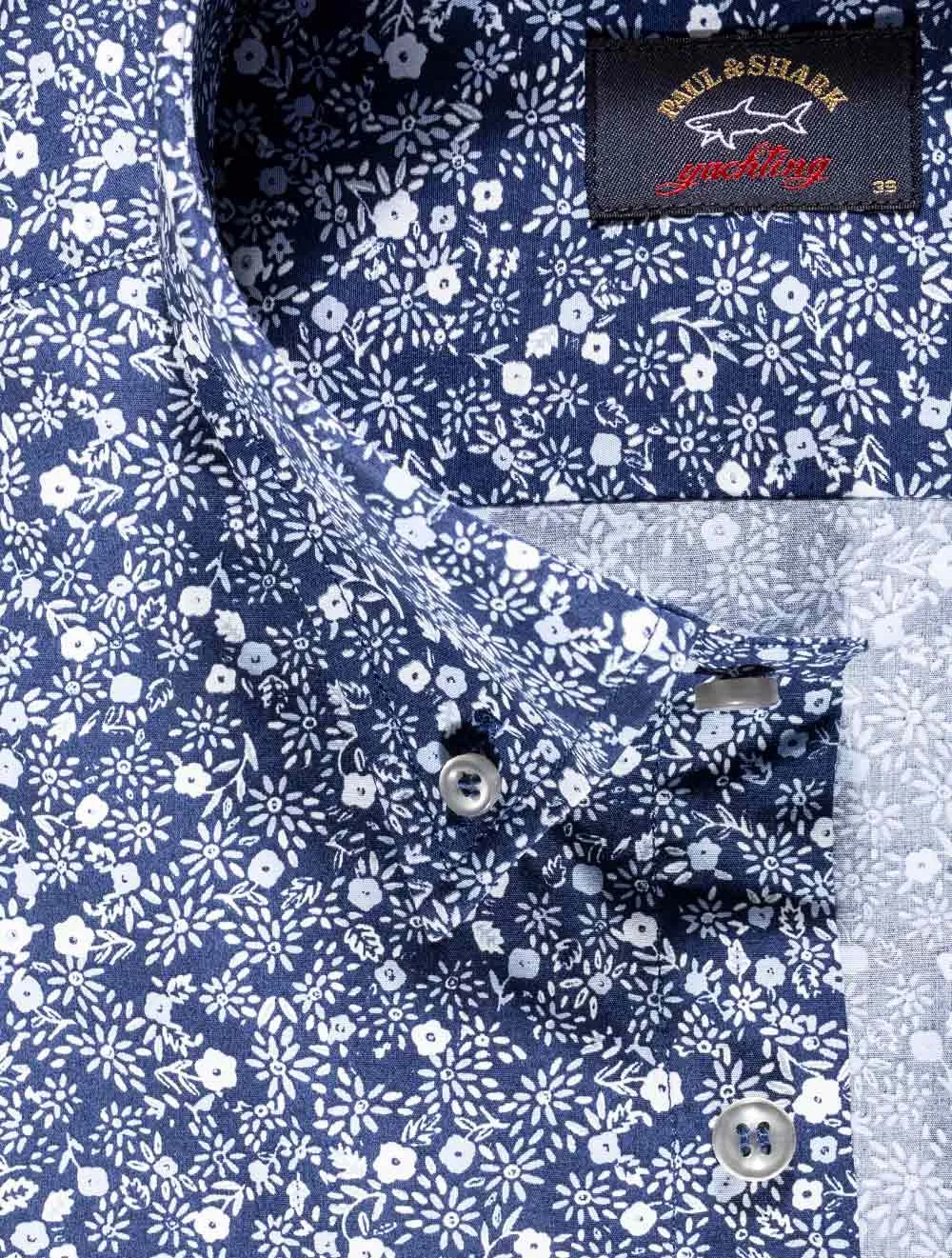 Flower Pattern Button Down Shirt Blue