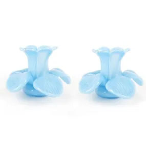 Flower Top Blue Candle Holder Set Of 2